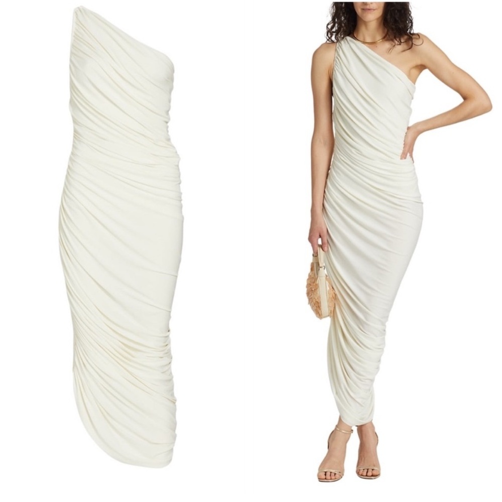 Norma Kamali One-Shoulder Ruched Midi Dress in Ivory